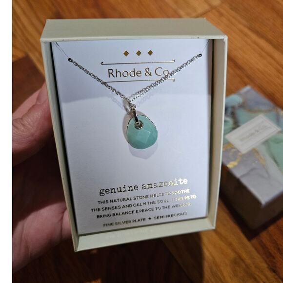 Rhode & Co Fine Silver Plated Amazonite Teardrop Pendant Necklace - Picture 4 of 8